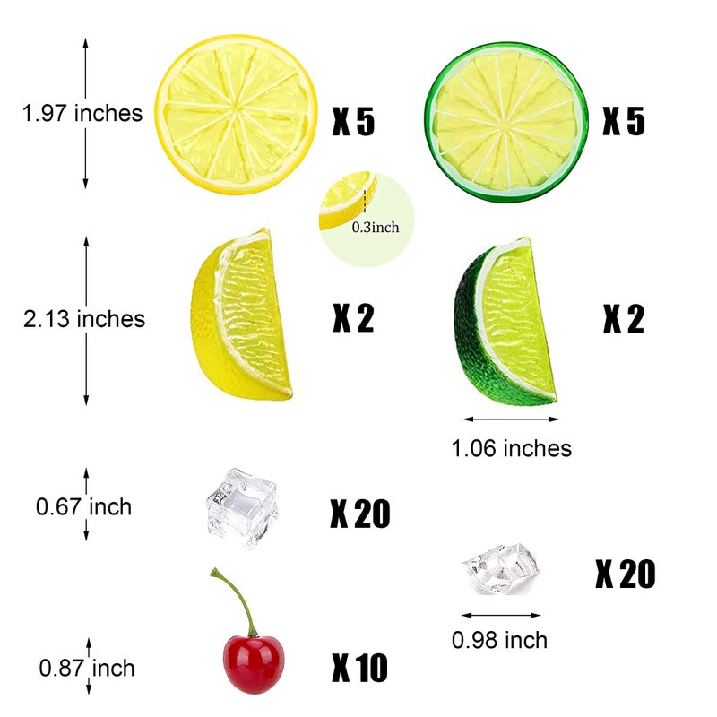 Yuronam 40 Pcs Fake Crushed Ice and Square Ice Rocks 10 Pcs Artificial Fruit Lemon Slices  4 Pcs Simulation Lemon Blocks and 10 Pcs Lifelike Cherries for Home Kitchen Decoration Photography Prop - Image 2